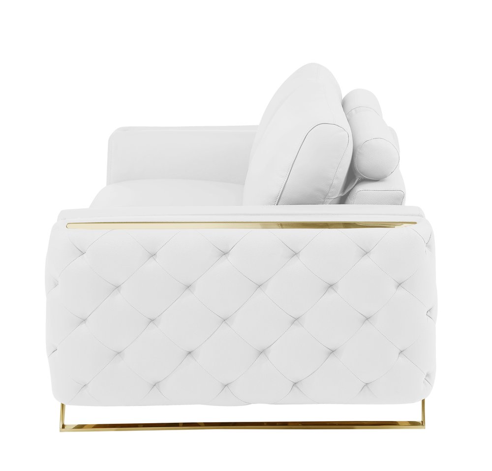 Milan 72″ White & Gold Genuine Leather Loveseat with Square Arms