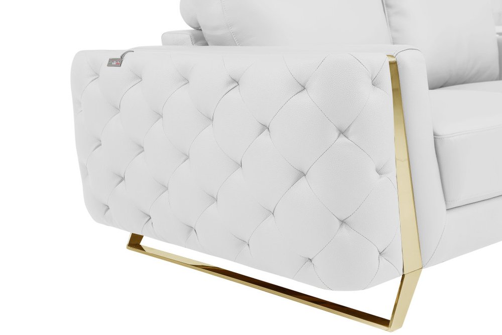 Éloise 72" White Genuine Leather Loveseat with Gold Legs