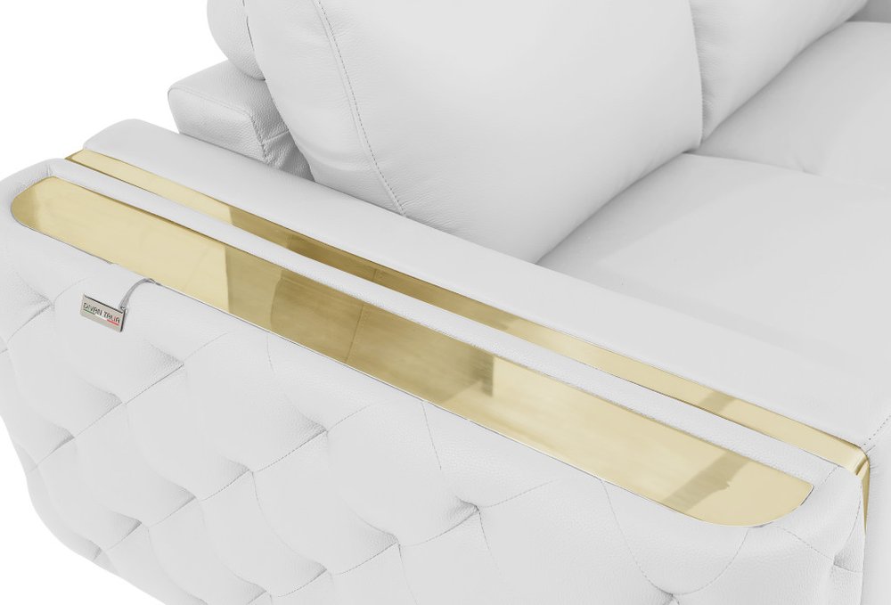 Milan 72″ White & Gold Genuine Leather Loveseat with Square Arms