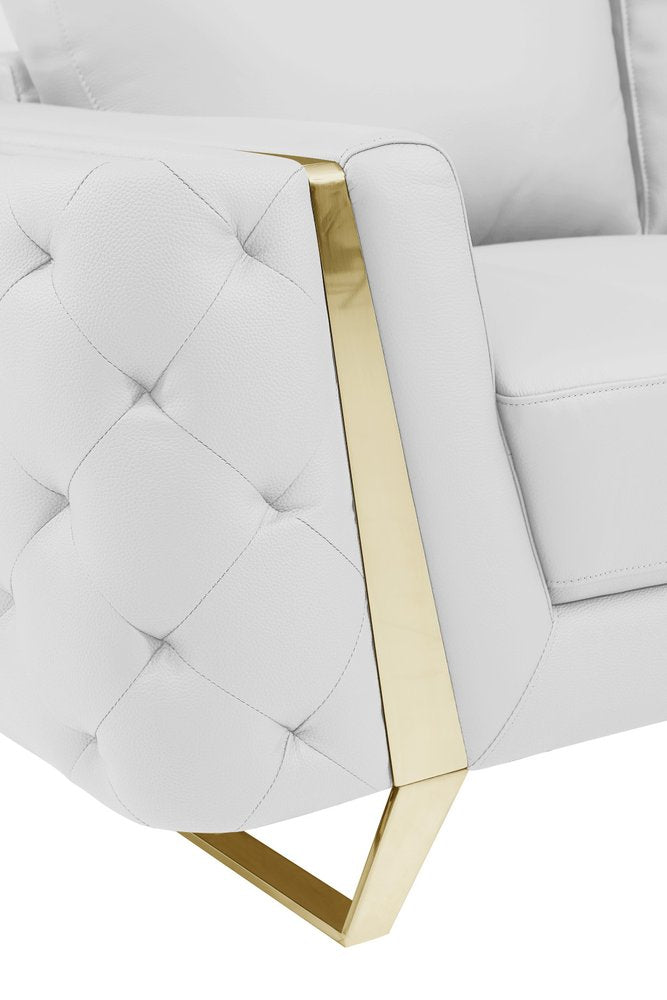 Éloise 72" White Genuine Leather Loveseat with Gold Legs