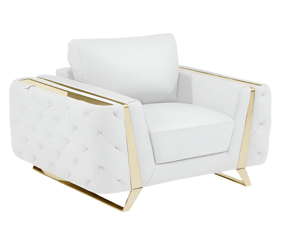 Aurelia 50" White and Gold Genuine Leather Club Chair