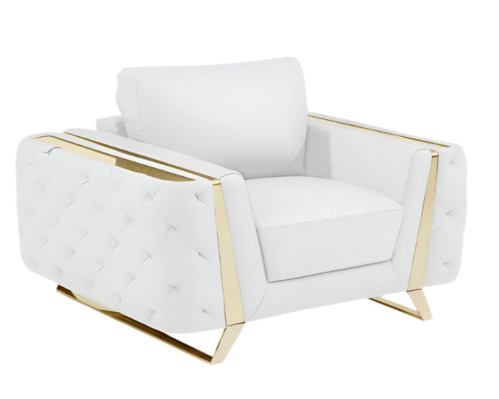 Aurelia 50" White and Gold Genuine Leather Club Chair