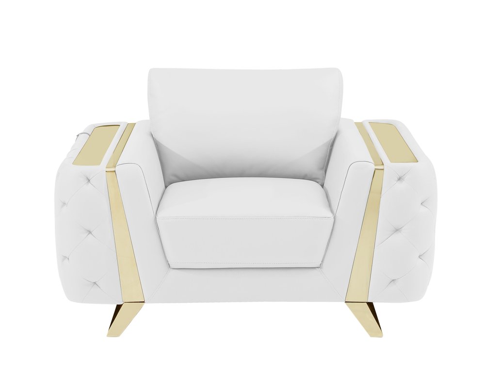 Roma 50″ White & Gold Genuine Leather Club Chair with Cushion Back