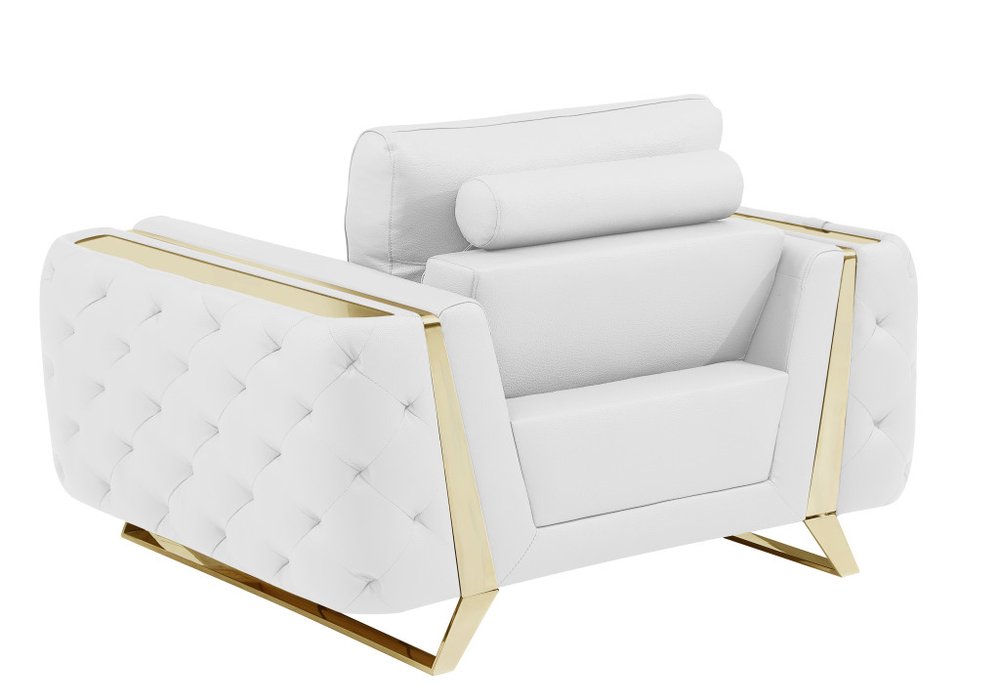 Roma 50″ White & Gold Genuine Leather Club Chair with Cushion Back