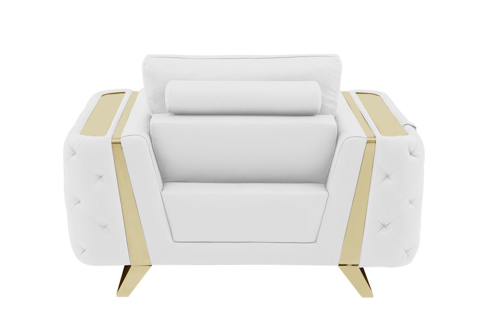 Roma 50″ White & Gold Genuine Leather Club Chair with Cushion Back