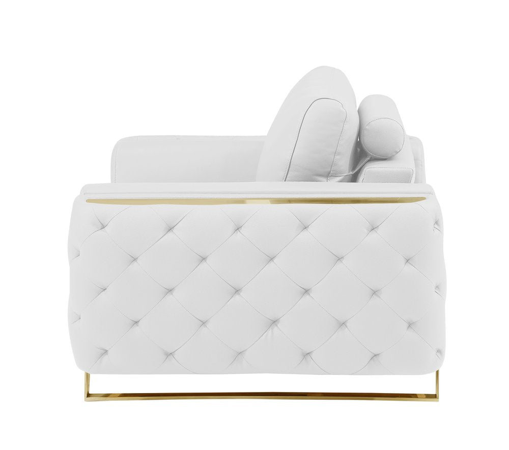 Aurelia 50" White and Gold Genuine Leather Club Chair