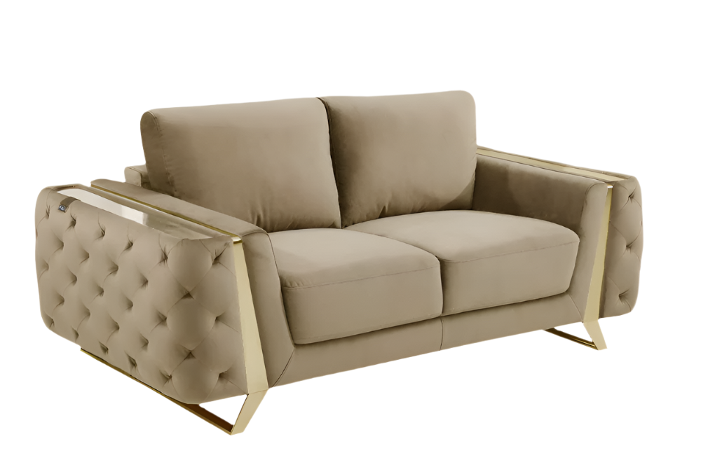 Bordeaux 72″ Beige & Gold Velvet Loveseat with Square Arms