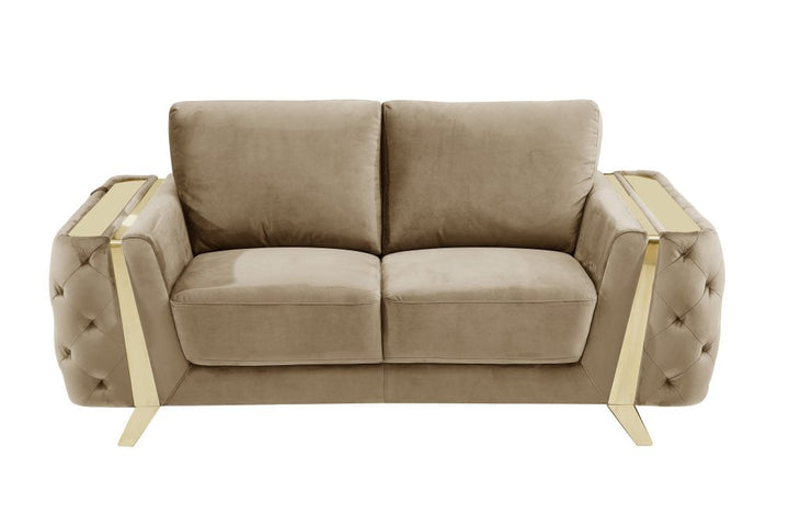 Sabine 72" Beige Velvet Loveseat with Gold Legs