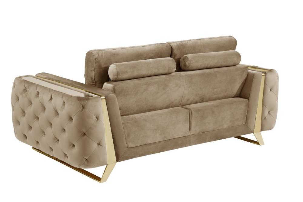 Bordeaux 72″ Beige & Gold Velvet Loveseat with Square Arms