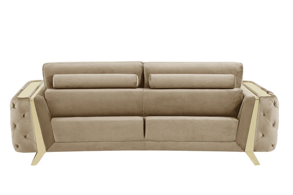 Bordeaux 72″ Beige & Gold Velvet Loveseat with Square Arms