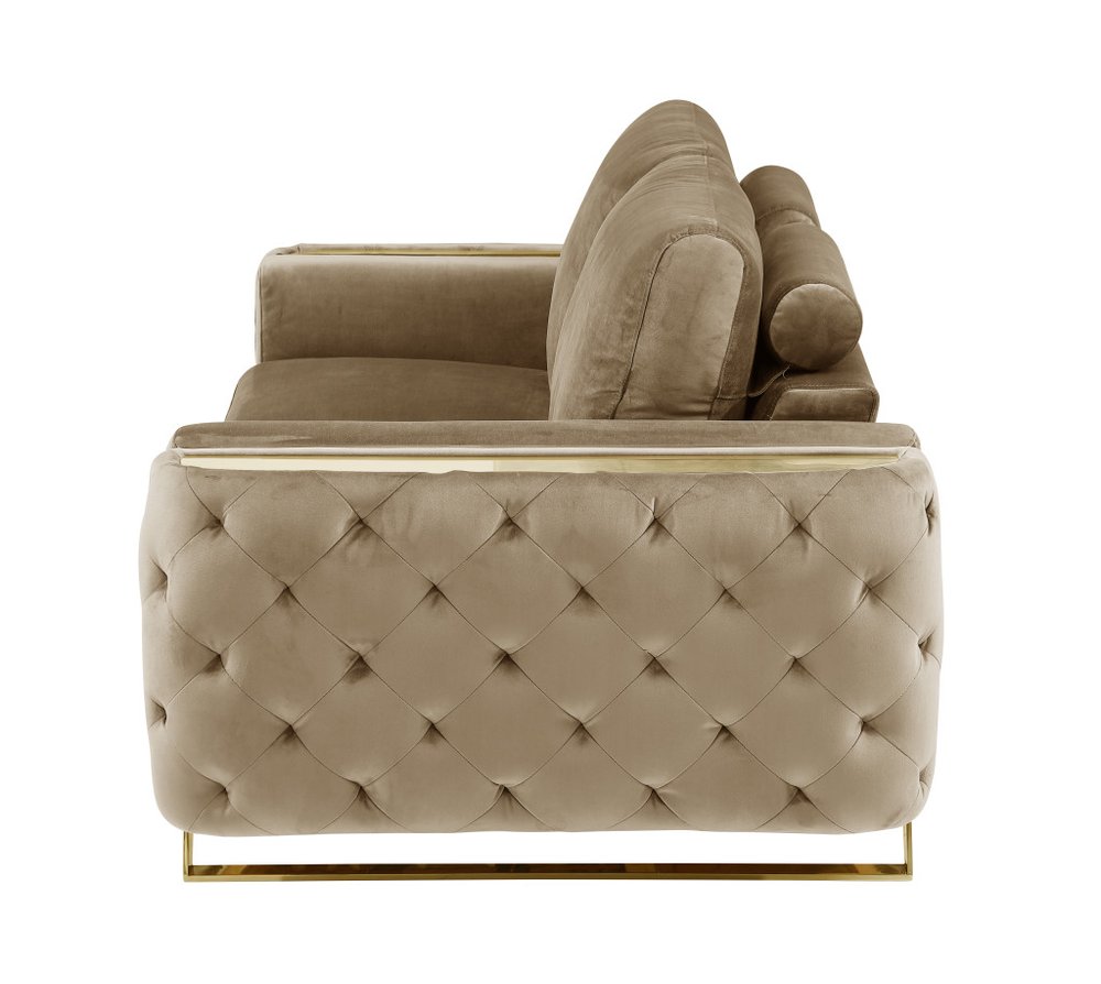 Sabine 72" Beige Velvet Loveseat with Gold Legs
