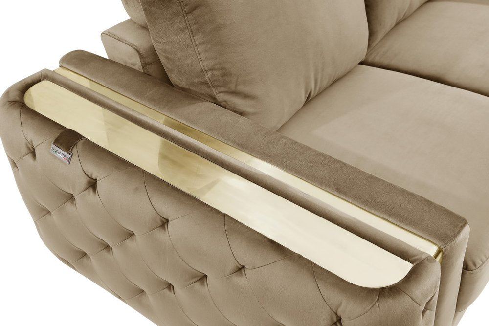Sabine 72" Beige Velvet Loveseat with Gold Legs
