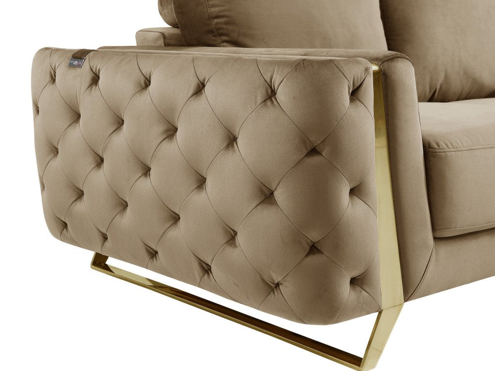 Sabine 72" Beige Velvet Loveseat with Gold Legs