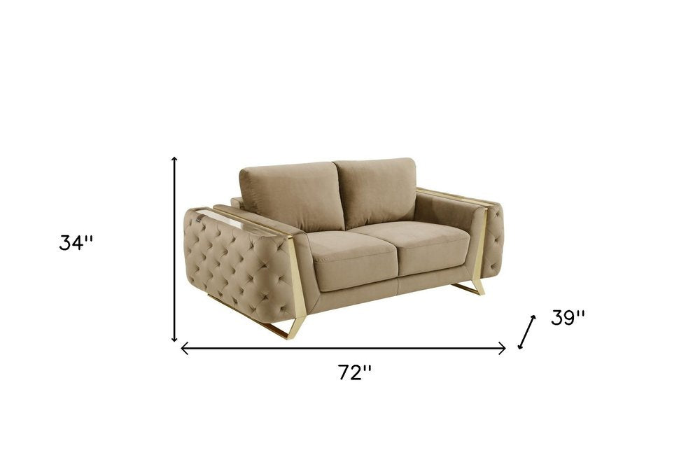 Bordeaux 72″ Beige & Gold Velvet Loveseat with Square Arms