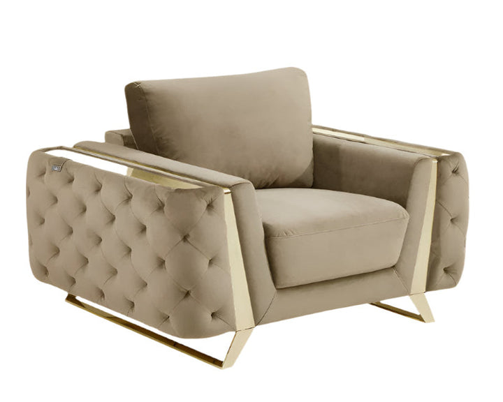 Valentina 50" Beige and Gold Velvet Tufted Club Chair
