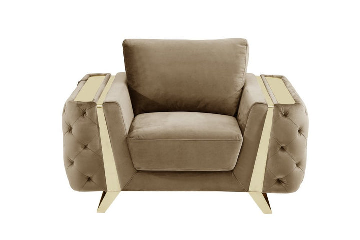 Valentina 50" Beige and Gold Velvet Tufted Club Chair