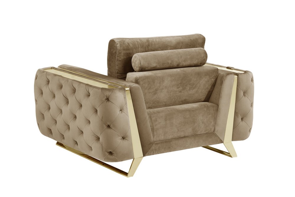 Valentina 50" Beige and Gold Velvet Tufted Club Chair