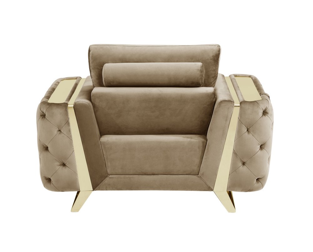 Valentina 50" Beige and Gold Velvet Tufted Club Chair