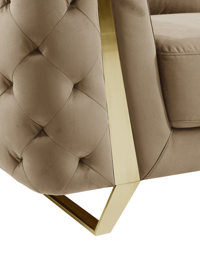 Valentina 50" Beige and Gold Velvet Tufted Club Chair