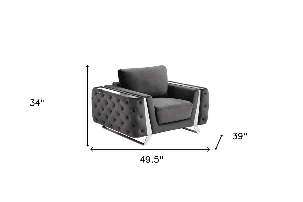 Valentina 50" Dark Gray and Silver Velvet Tufted Club Chair