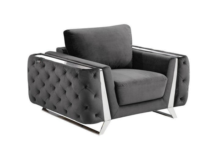 Valentina 50" Dark Gray and Silver Velvet Tufted Club Chair