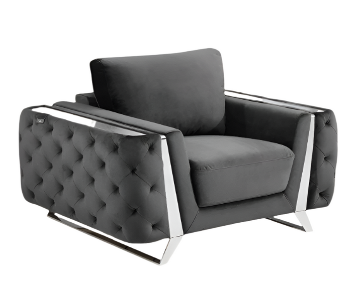 Valentina 50" Dark Gray and Silver Velvet Tufted Club Chair