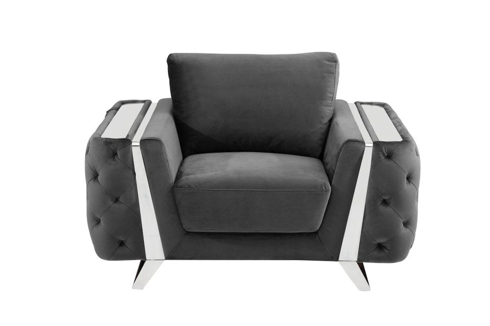 Valentina 50" Dark Gray and Silver Velvet Tufted Club Chair
