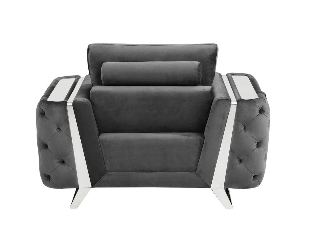Valentina 50" Dark Gray and Silver Velvet Tufted Club Chair