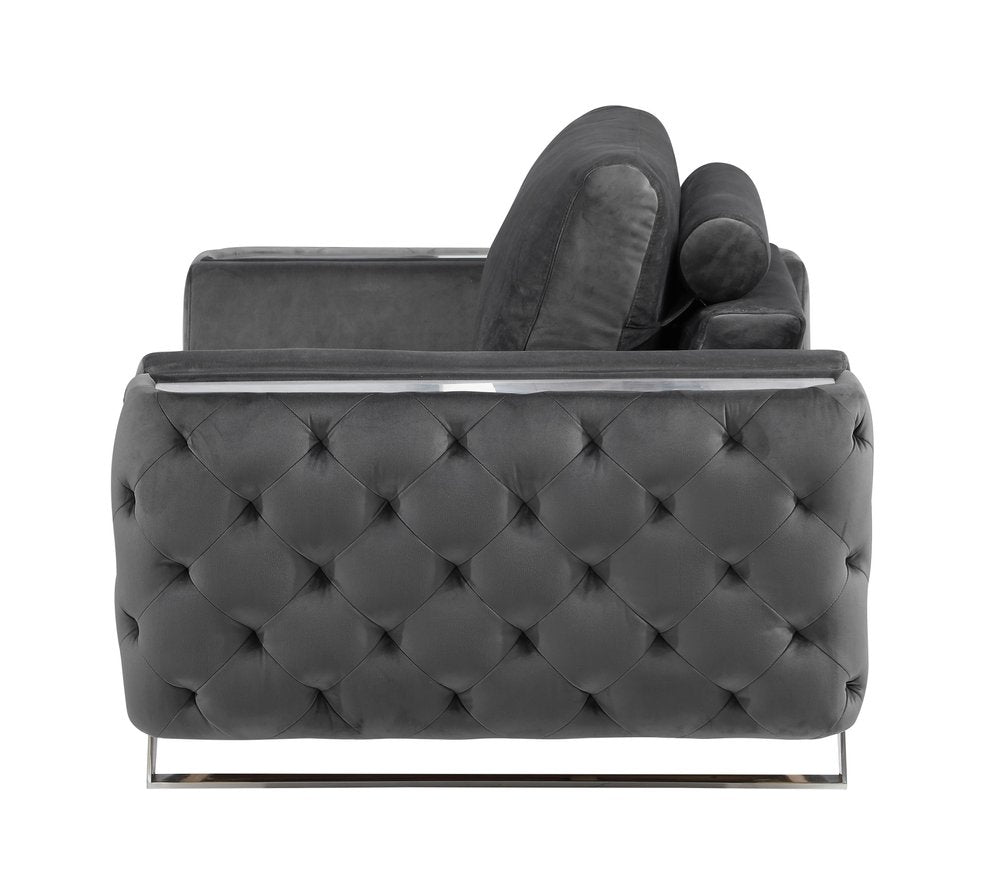 Valentina 50" Dark Gray and Silver Velvet Tufted Club Chair