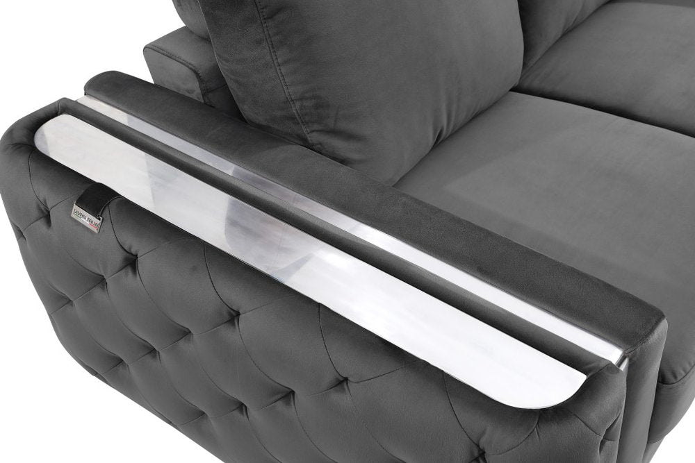 Valentina 50" Dark Gray and Silver Velvet Tufted Club Chair