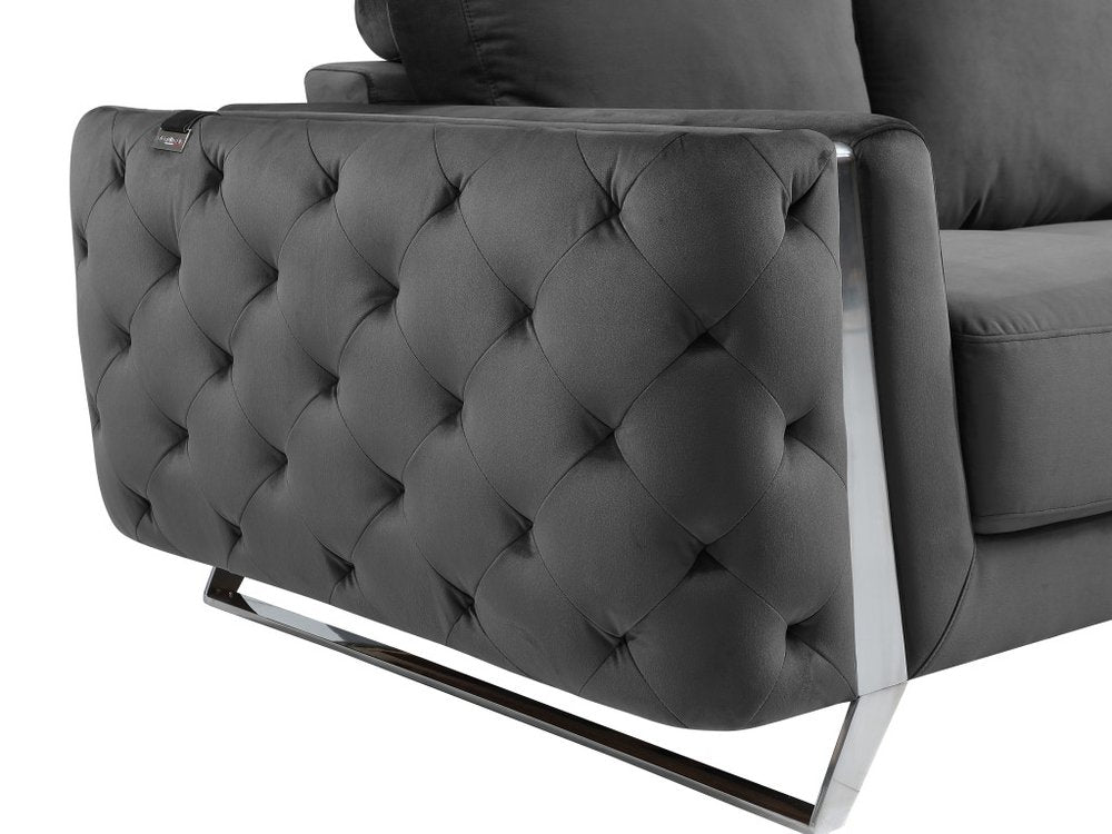 Valentina 50" Dark Gray and Silver Velvet Tufted Club Chair
