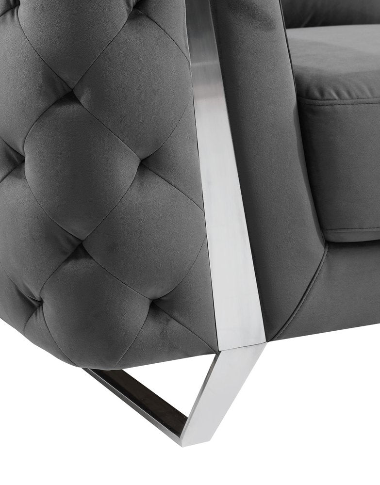 Valentina 50" Dark Gray and Silver Velvet Tufted Club Chair
