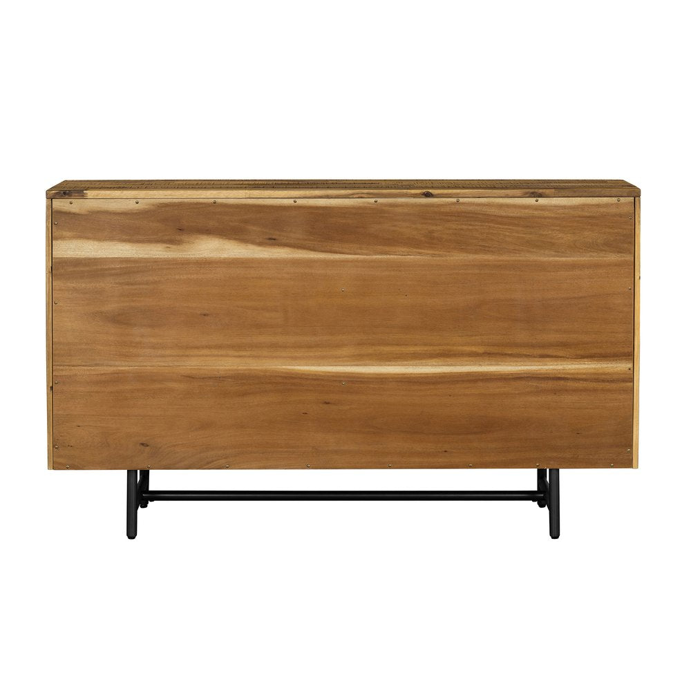 Beaumont 57" Dark Brown Solid Wood and Black Metal Six Drawer Double Dresser