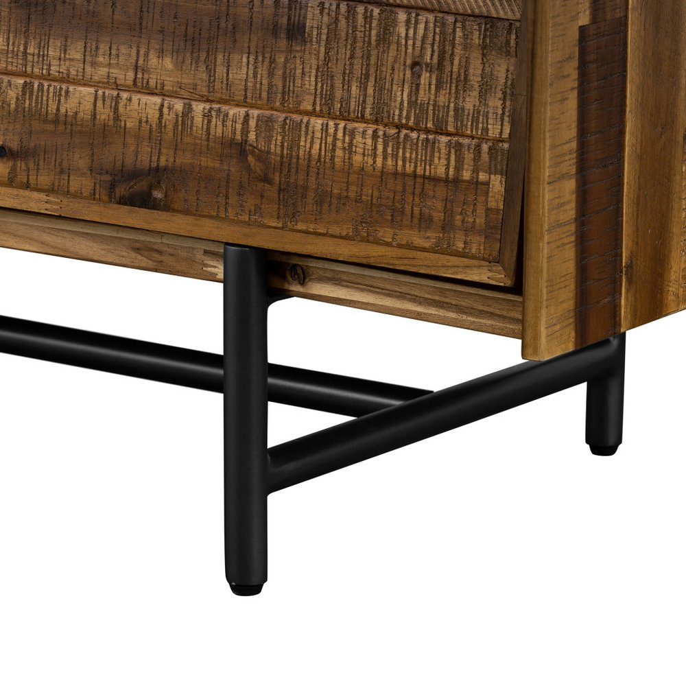Beaumont 57" Dark Brown Solid Wood and Black Metal Six Drawer Double Dresser