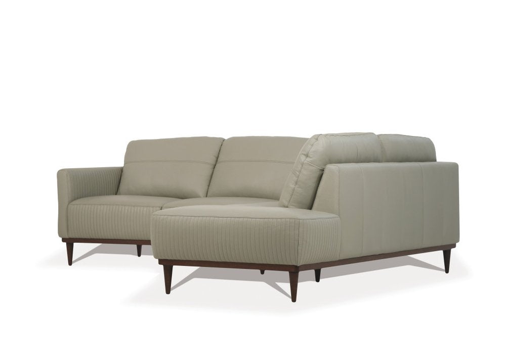 Lucerne Light Green Premium Leather 2-Piece Sofa and Chaise Sectional with Black Legs
