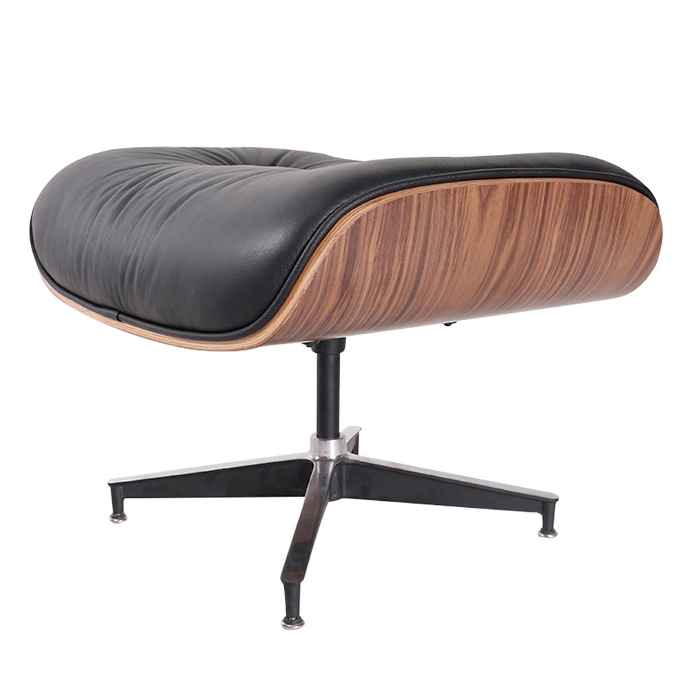 Milano 35" Black Genuine Leather Tufted Swivel Lounge Chair with Ottoman