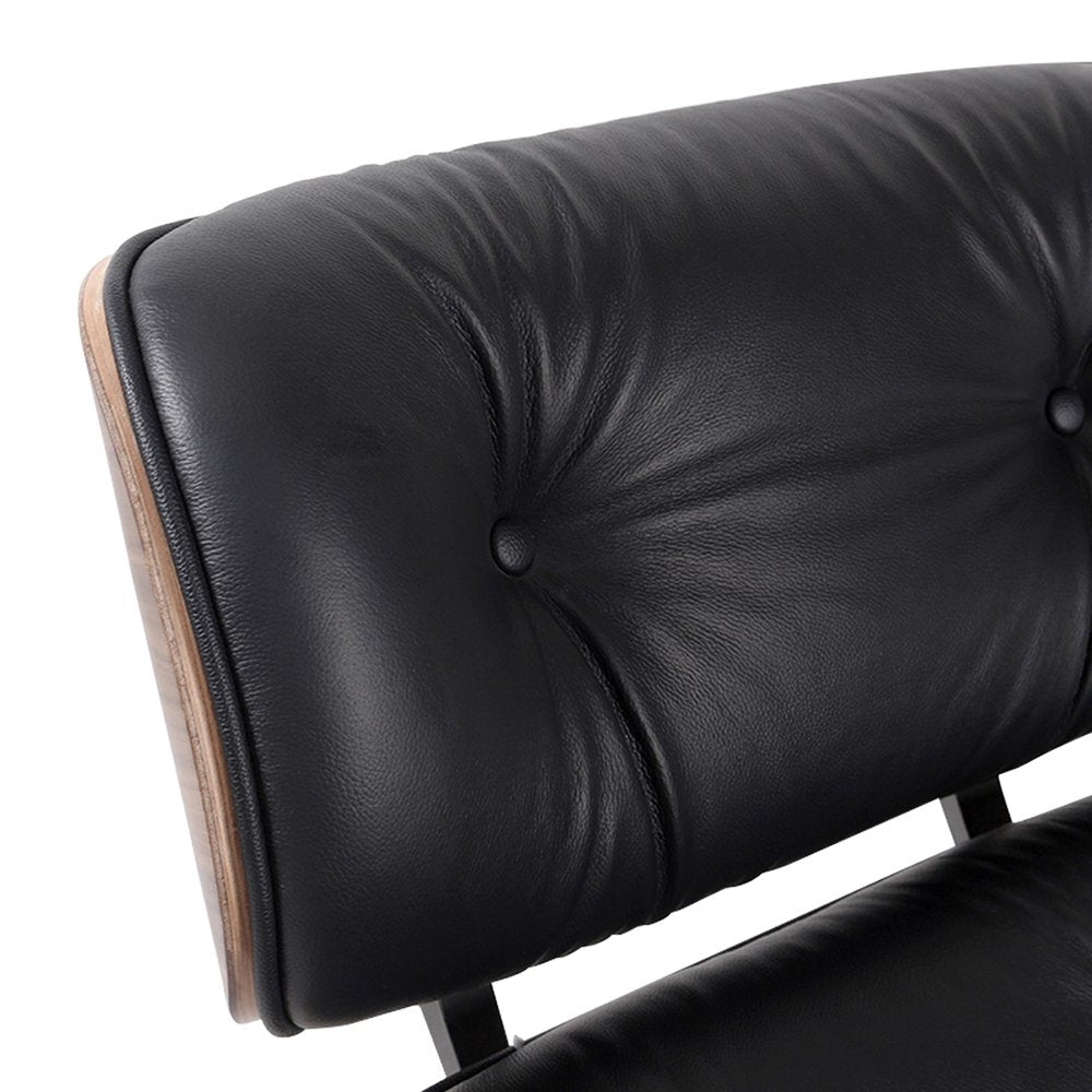 Milano 35" Black Genuine Leather Tufted Swivel Lounge Chair with Ottoman