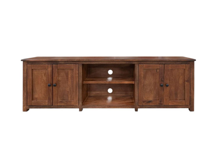 93" Walnut Solid Wood Media Console with Wrought Iron Accents and Natural Finish