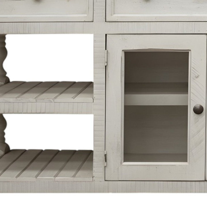 60" Ivory and Weathered Gray Solid Wood TV Console with Open Shelving and Artisan Finish