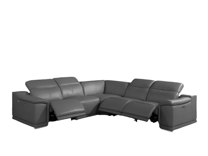 Sorrento Gray Italian Leather 5-Piece Power Reclining U-Shaped Sectional with Console