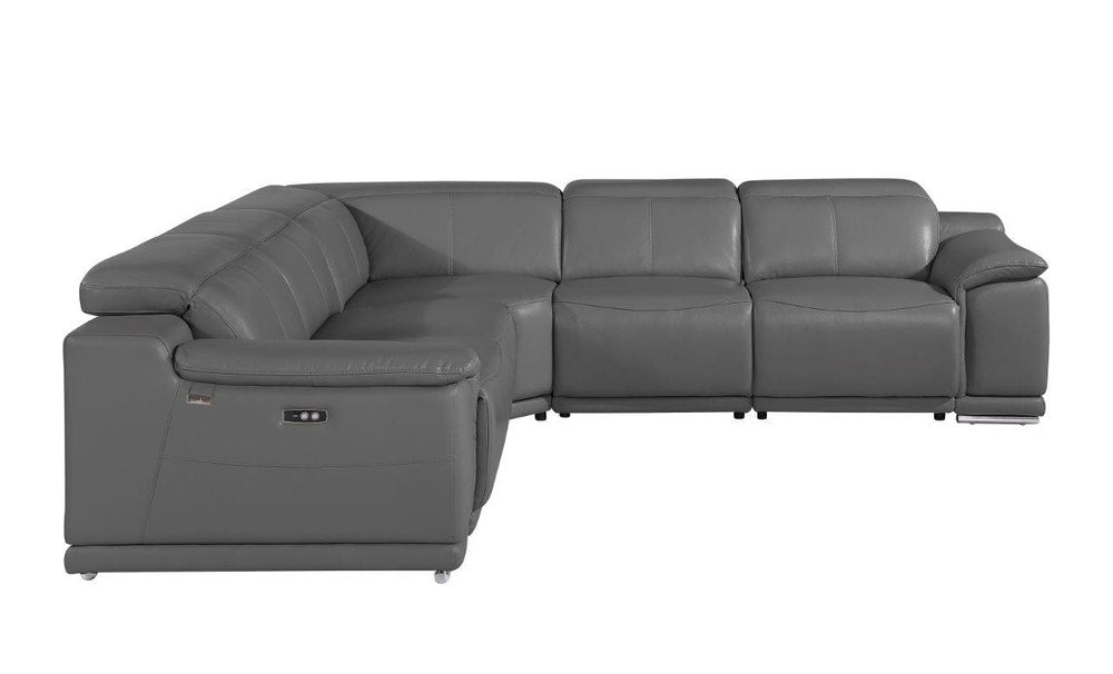 Sorrento Gray Italian Leather 5-Piece Power Reclining U-Shaped Sectional with Console