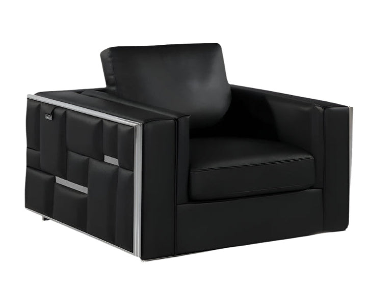 Sorrento 47" Black Top Grain Leather Club Chair with Silver Accents