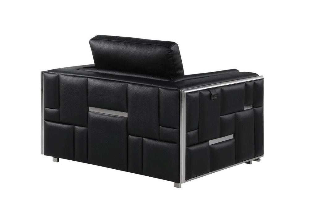 Sorrento 47" Black Top Grain Leather Club Chair with Silver Accents