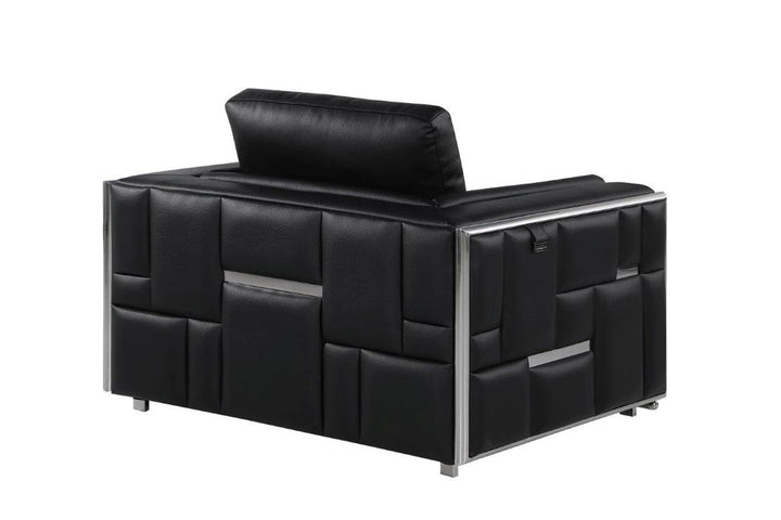 Sorrento 47" Black Top Grain Leather Club Chair with Silver Accents