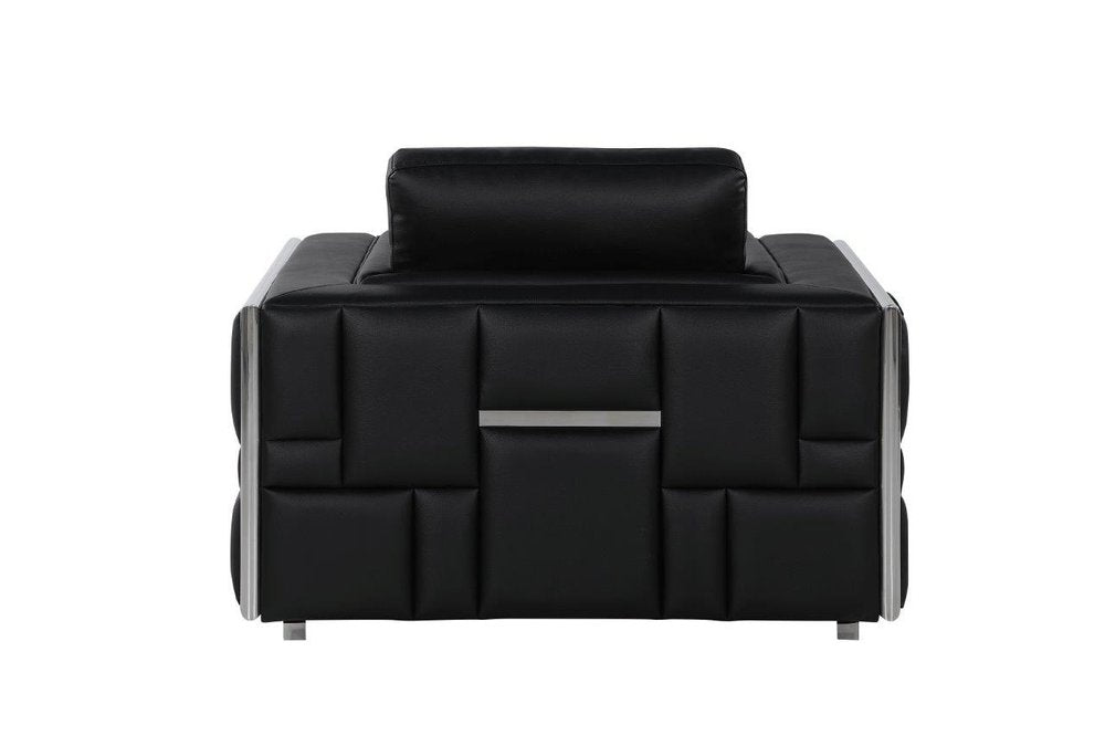 Sorrento 47" Black Top Grain Leather Club Chair with Silver Accents