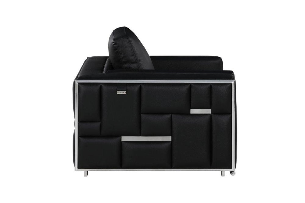 Sorrento 47" Black Top Grain Leather Club Chair with Silver Accents