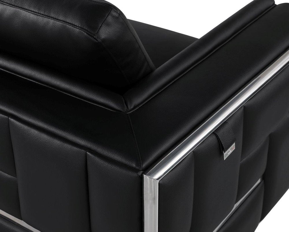 Sorrento 47" Black Top Grain Leather Club Chair with Silver Accents