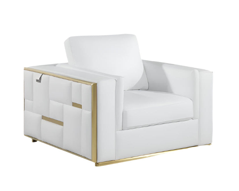 Valenza 47" White Top Grain Leather Club Chair with Gold Accents