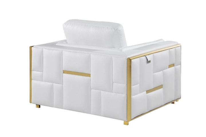 Valenza 47" White Top Grain Leather Club Chair with Gold Accents