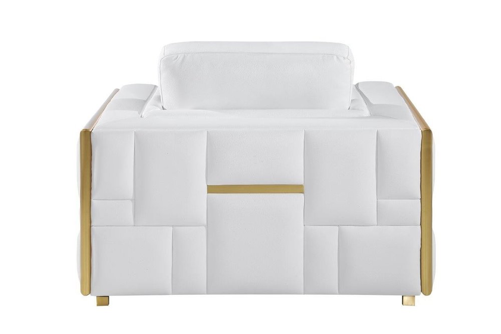 Valenza 47" White Top Grain Leather Club Chair with Gold Accents